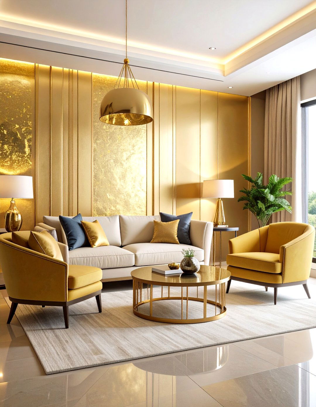 Metallic Accent Wall Sophistication - 24 Glam Living Room Ideas
