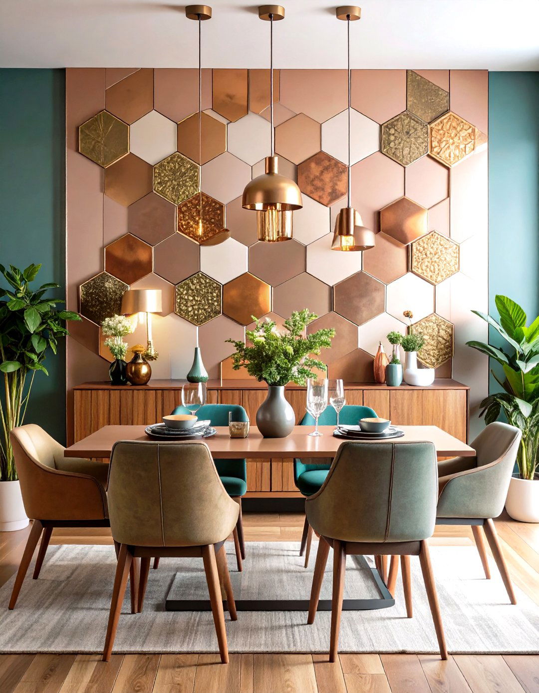 Metallic Accent Wall with Geometric Patterns - 24 Wall Decor Ideas