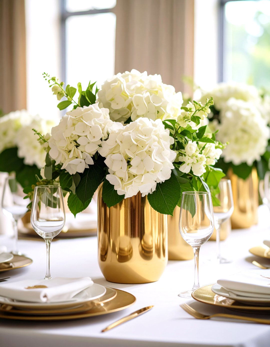 Metallic Container Hydrangea Elegance - 24 Hydrangea Centerpiece Ideas