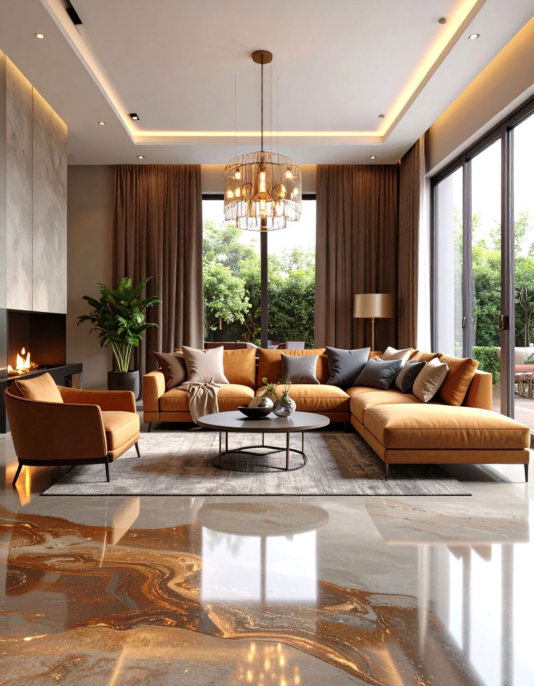Metallic Epoxy Concrete Floor with Luxurious Shimmer - 24 Concrete Floor Living Room Ideas
