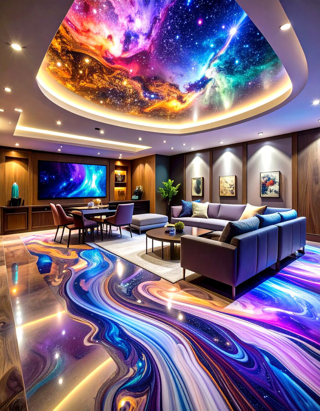 Metallic Epoxy Galaxy Floor Systems - 24 Concrete Basement Floor Ideas