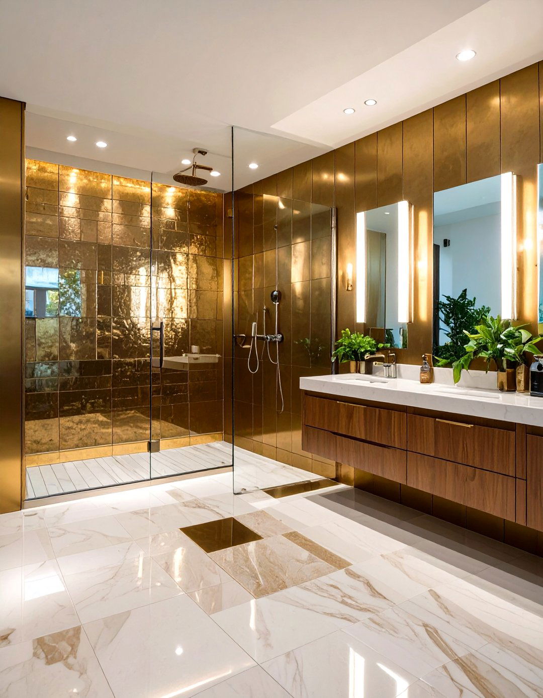 Metallic Finish Glamour - 24 Walk-in Shower Tile Ideas