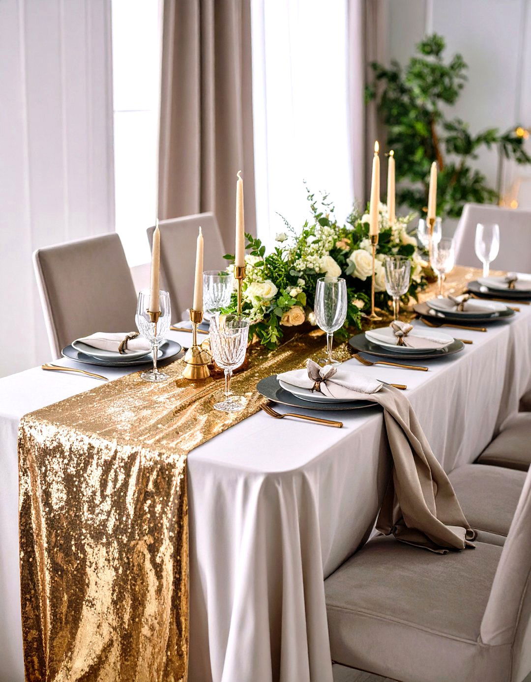 Metallic Table Runner with Shimmer Effects - 24 Table Runner Ideas