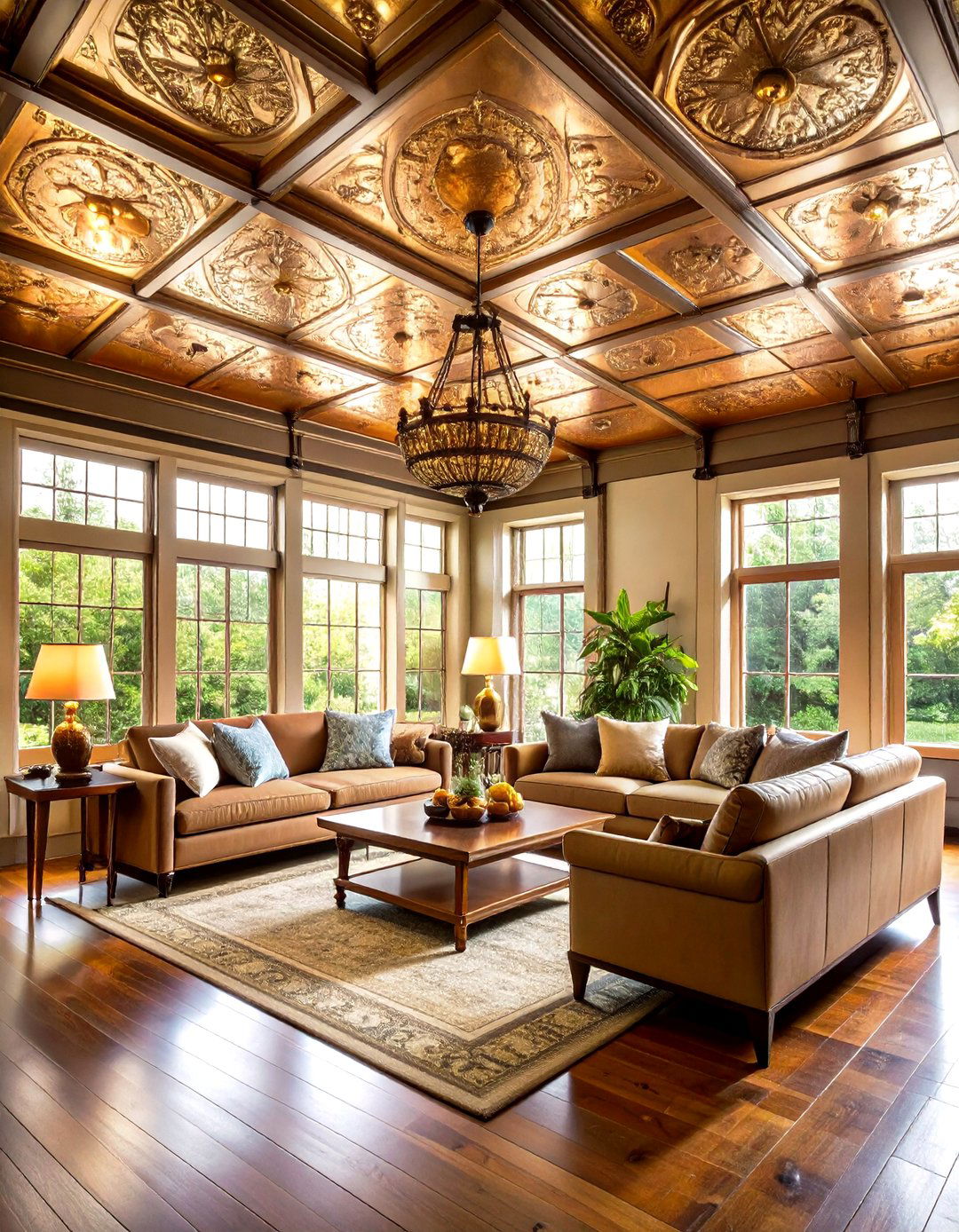 Metallic Tin Ceiling Installation - 24 Living Room Ceiling Ideas