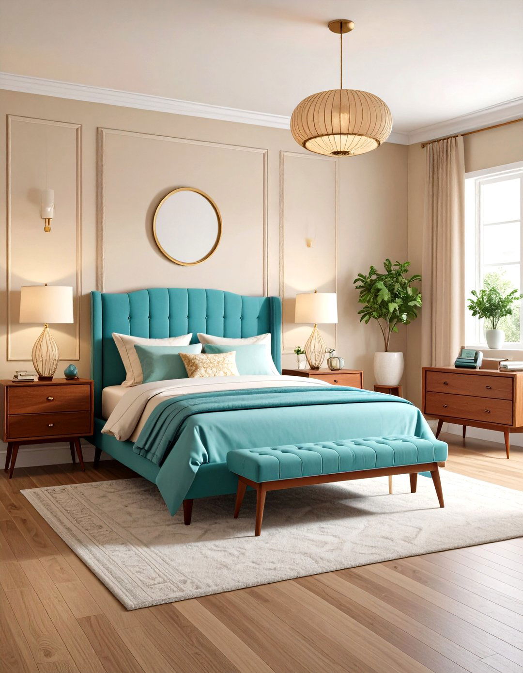 Mid Century Blue Beige Retro Style - 24 blue and beige bedroom ideas