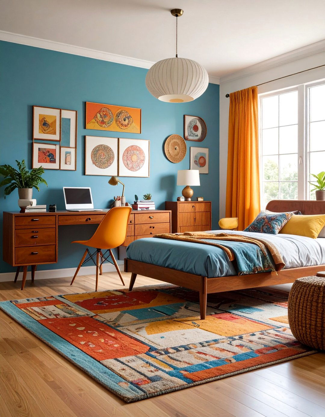 Mid Century Modern Bedroom Office with Vintage Pieces - 24 Bedroom Office Ideas
