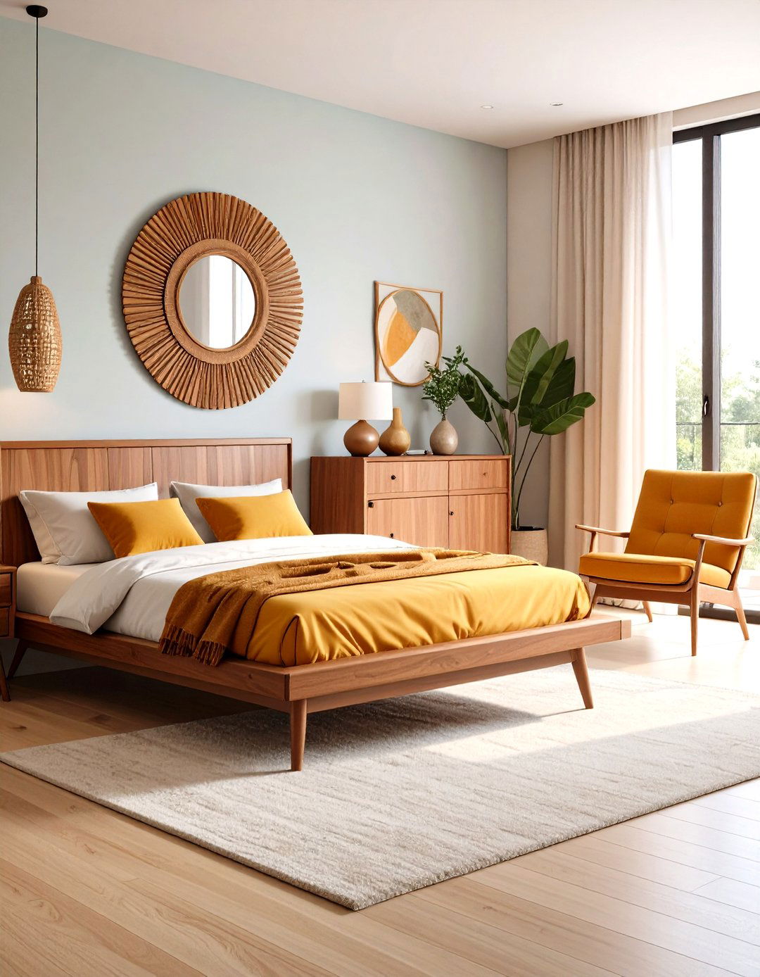 Mid Century Modern Bedroom with Walnut Furniture - 24 Modern Bedroom Ideas