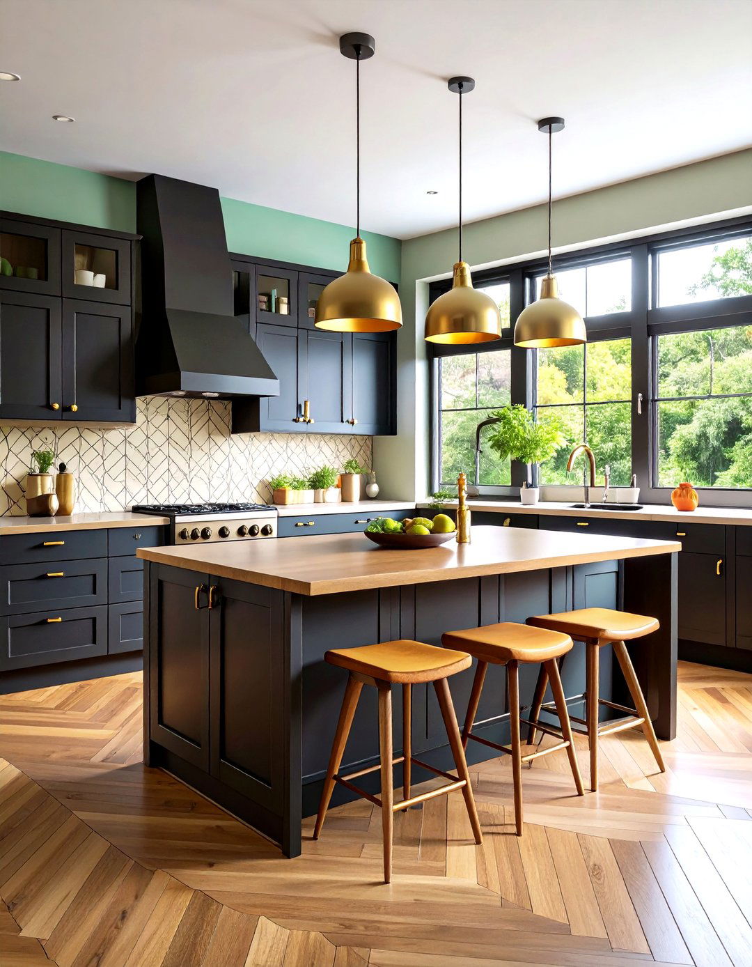 Mid Century Modern Black Cabinets with Teak Countertops - 24 Kitchen With Black Cabinets And Wood Countertops Ideas