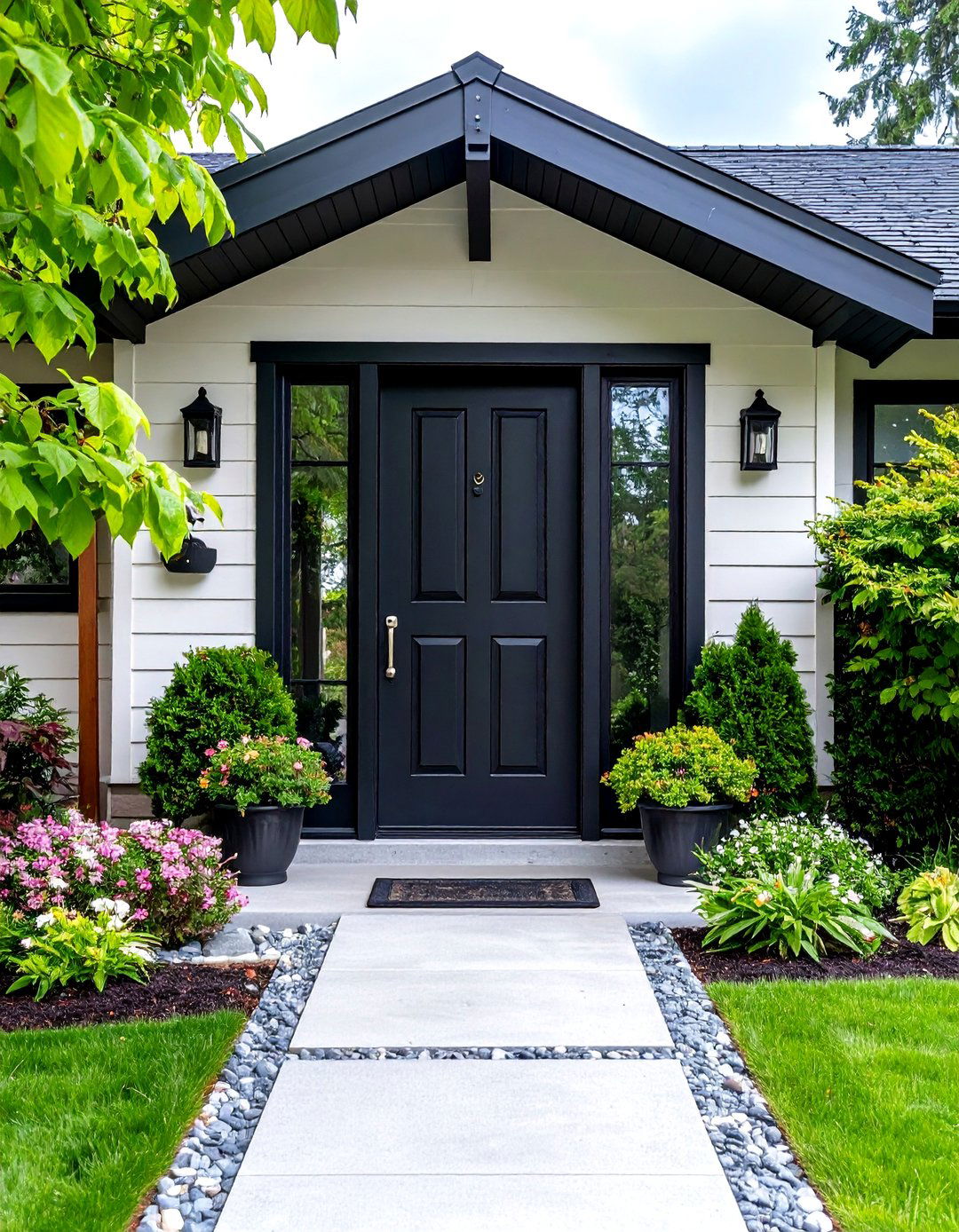 Mid Century Modern Black Front Door with Sidelights - 24 Black Front Door Ideas