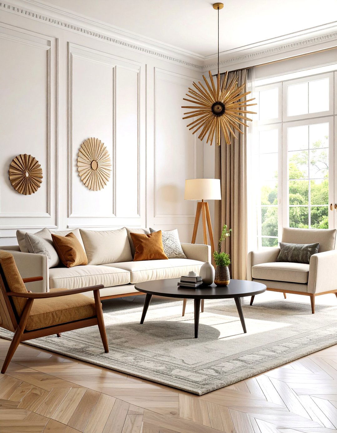 Mid Century Modern Black and Beige Living Room - 24 Black and Beige Living Room Ideas