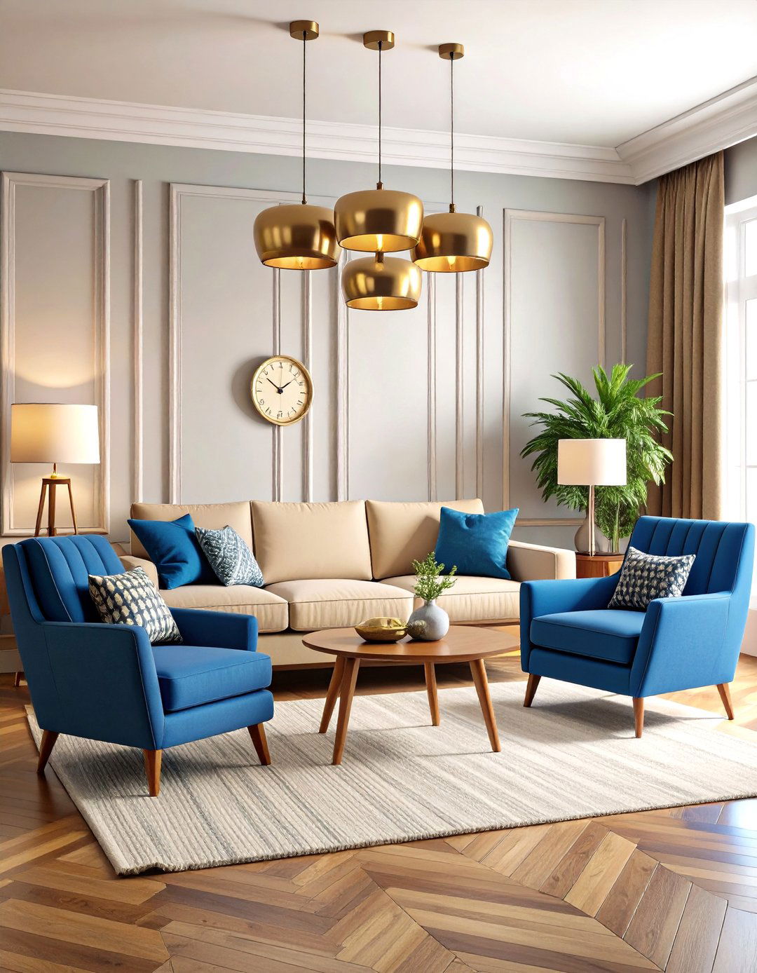 Mid Century Modern Blue and Beige Living Room - 24 blue and beige living room ideas