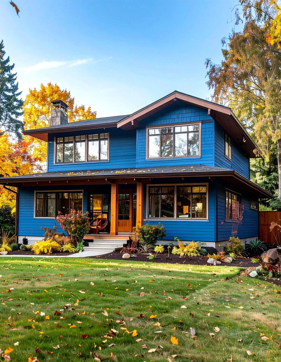 Mid Century Modern Blue with Flat Brown Elements - 24 blue exterior home with a brown roof ideas