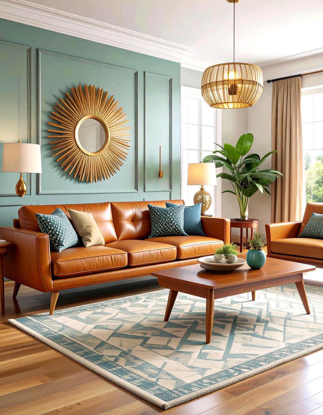 Mid Century Modern Brown Leather Arrangement - 24 Brown Leather Couch Living Room Ideas
