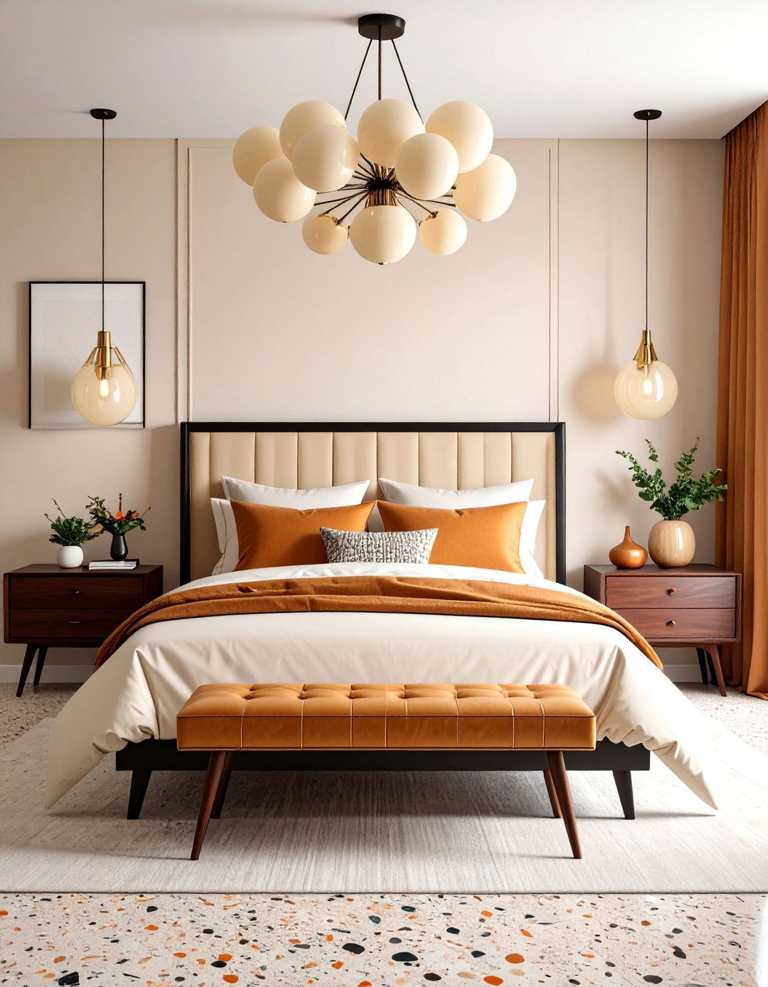 Mid Century Modern Cream and Black Bedroom with Retro Flair - 24 Cream and Black Bedroom Ideas