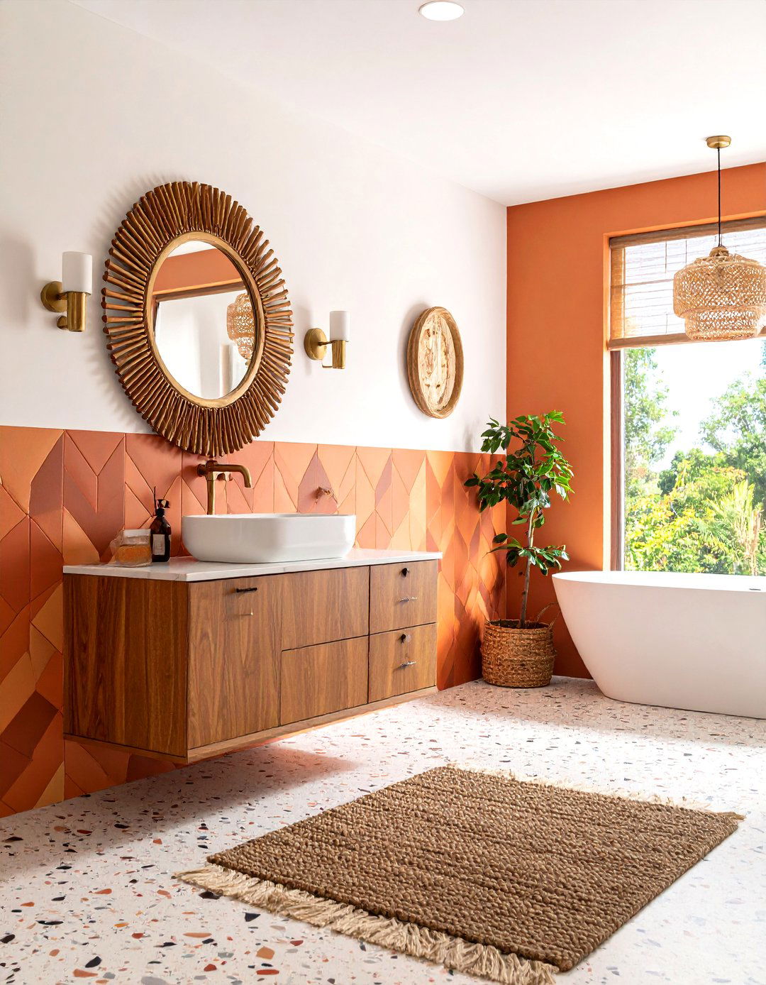 Mid Century Modern Eclectic Powder Room with Geometric Flair - 24 Eclectic Powder Room Ideas