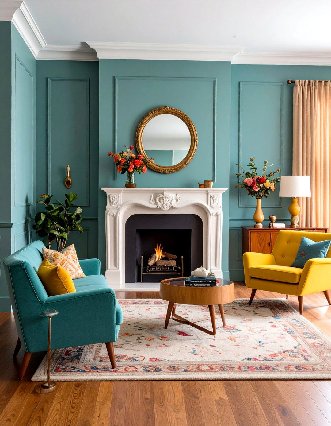Mid Century Modern Fireplace with Boomerang Hearth and Atomic Design - 24 Fireplace Ideas