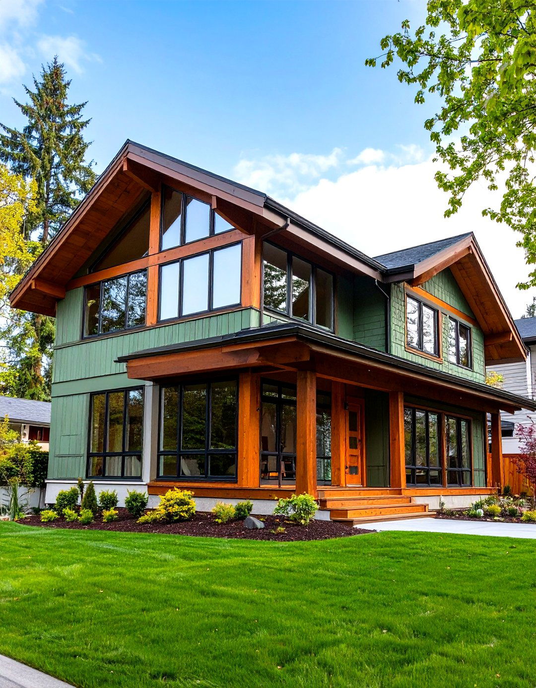 Mid Century Modern Glass Walls - 24 Sage Green House With Brown Trim Ideas