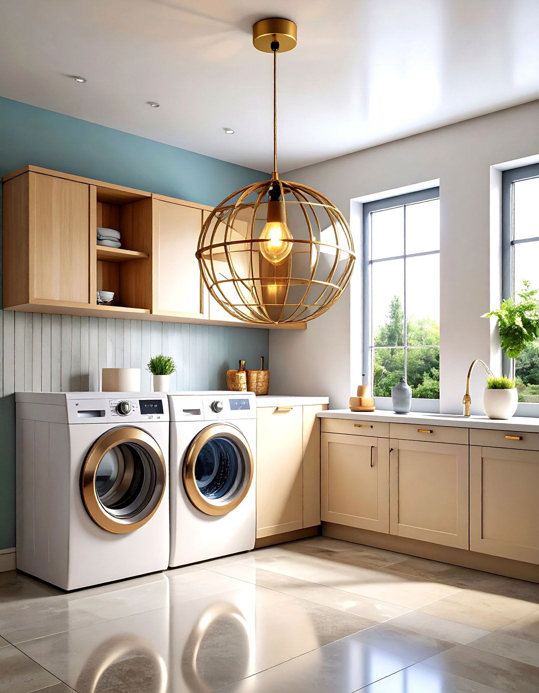 Mid Century Modern Globe Pendants - 24 Laundry Room Lighting Ideas