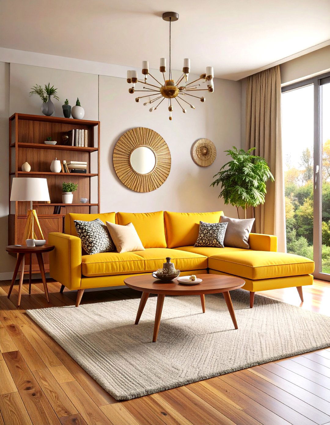 Mid Century Modern Living Room with Geometric Patterns - 24 Small Living Room Ideas