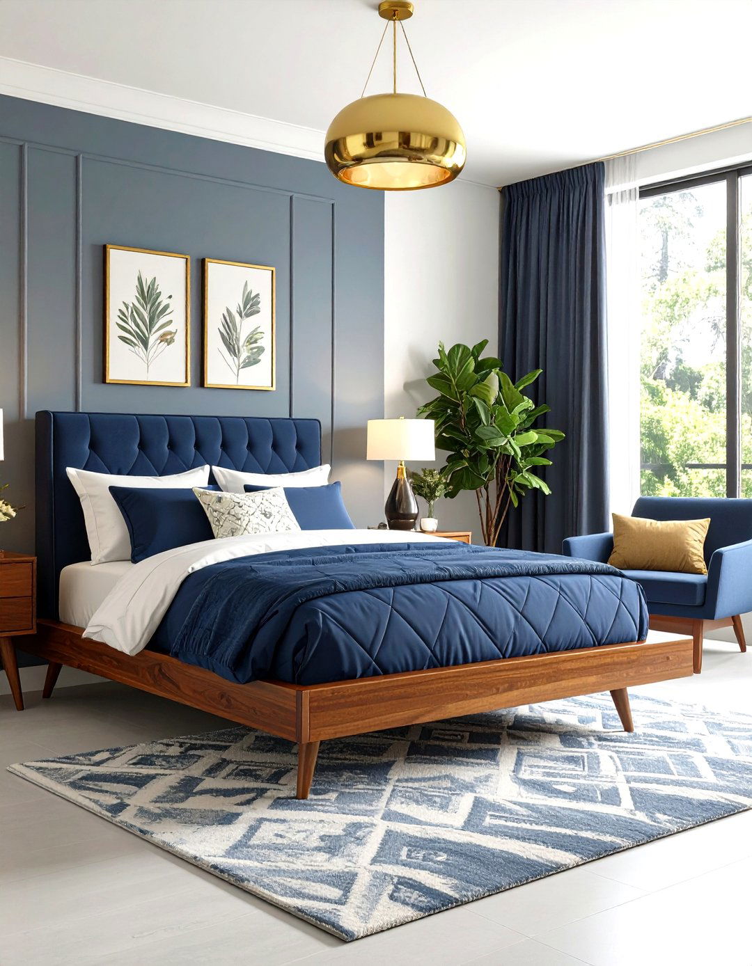 Mid Century Modern Navy and Grey - 24 Navy Blue and Grey Bedroom Ideas