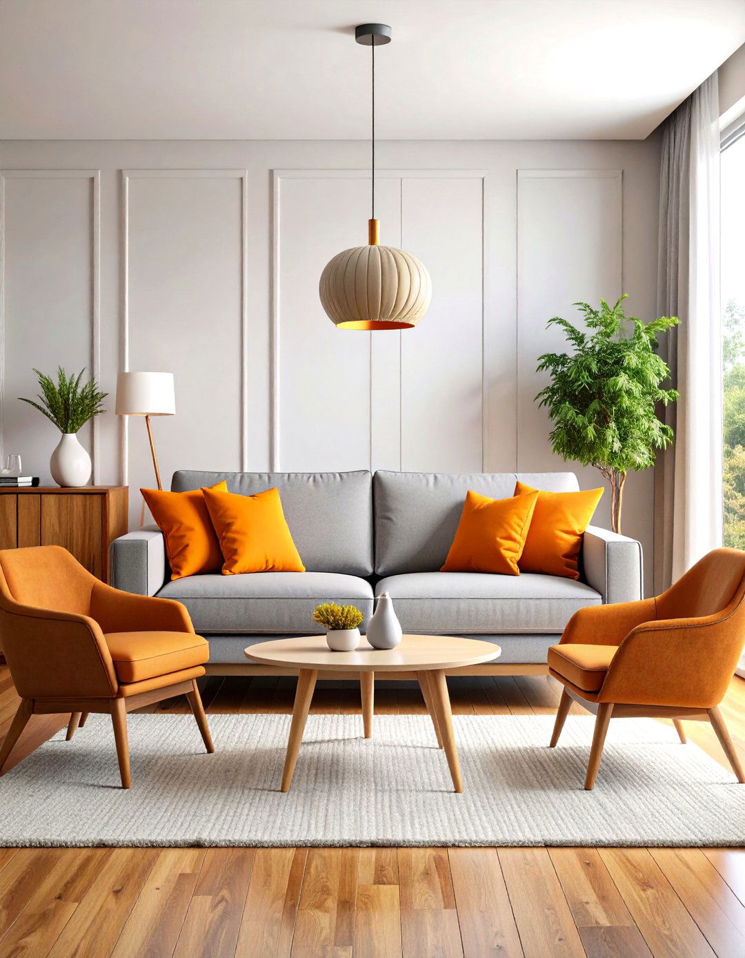 Mid Century Modern Orange Grey Living Room - 24 Orange and Grey Living Room Ideas