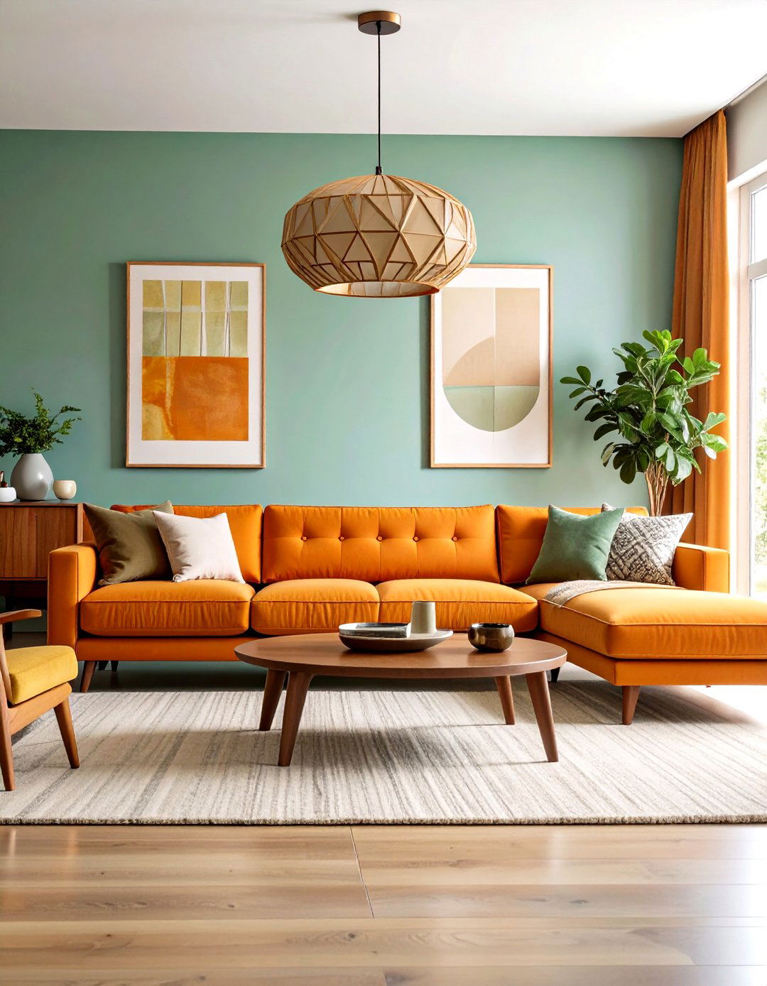 Mid Century Modern Orange Sectional - 24 Orange Couch Living Room Ideas