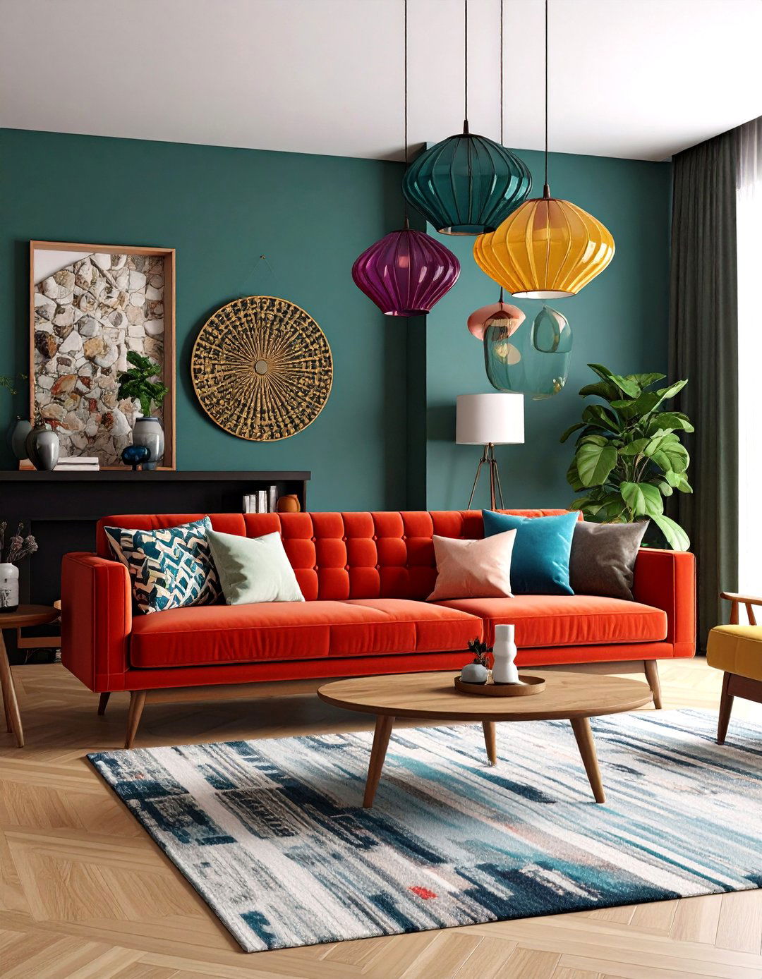 Mid Century Modern Red Sofa Retro - 24 Red Couch Living Room Ideas