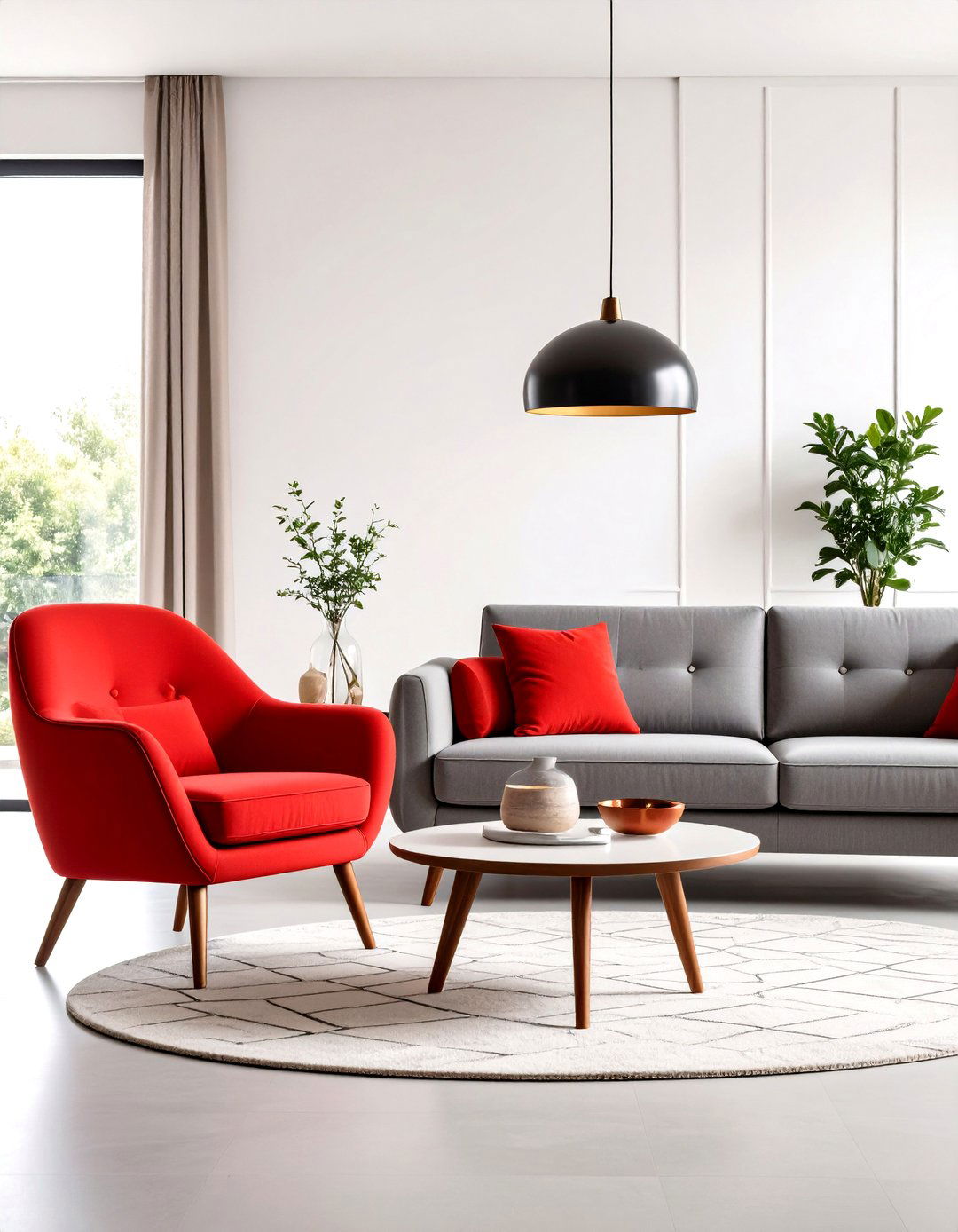 Mid Century Modern Red and Grey Lounge - 24 Red and Grey Living Room Ideas