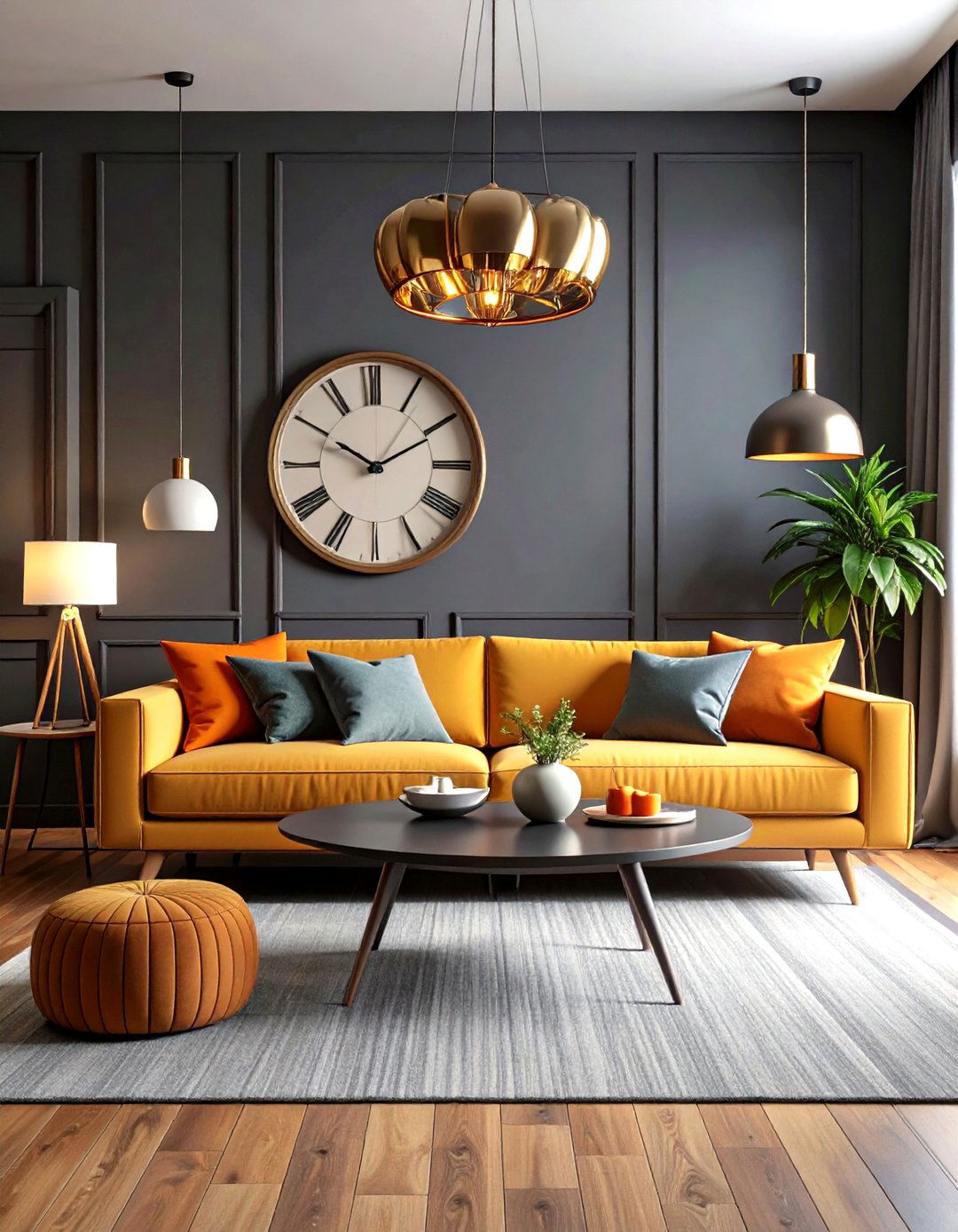 Mid Century Modern Retro Appeal - 24 Contrasting Living Rooms With Dark Grey Walls