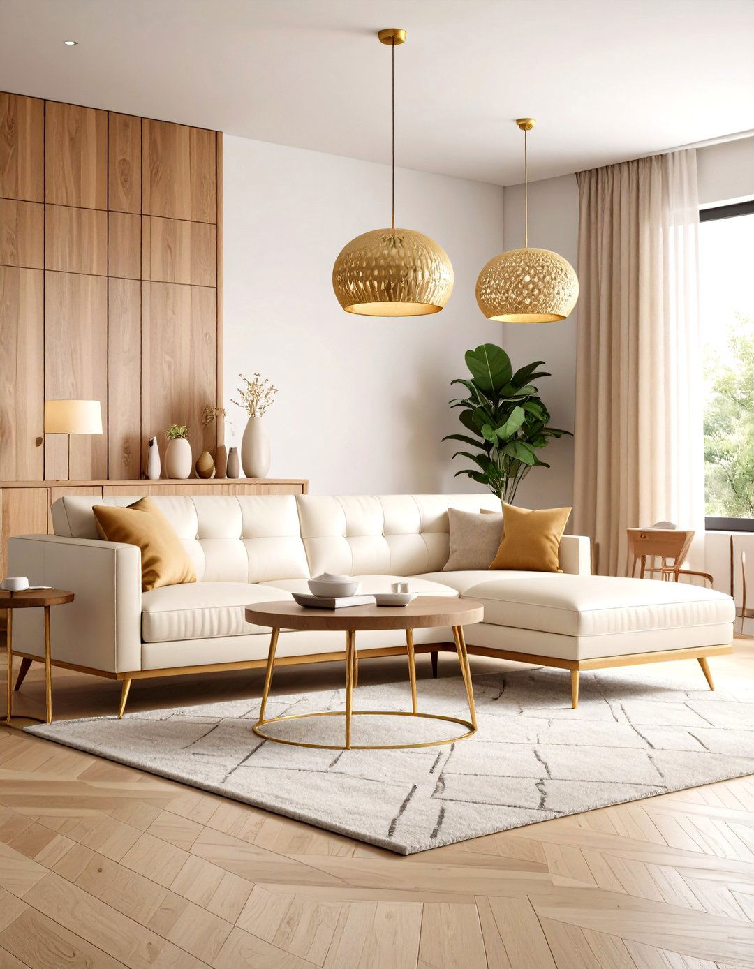 Mid Century Modern Revival - 24 Cream and Gold Living Room Ideas