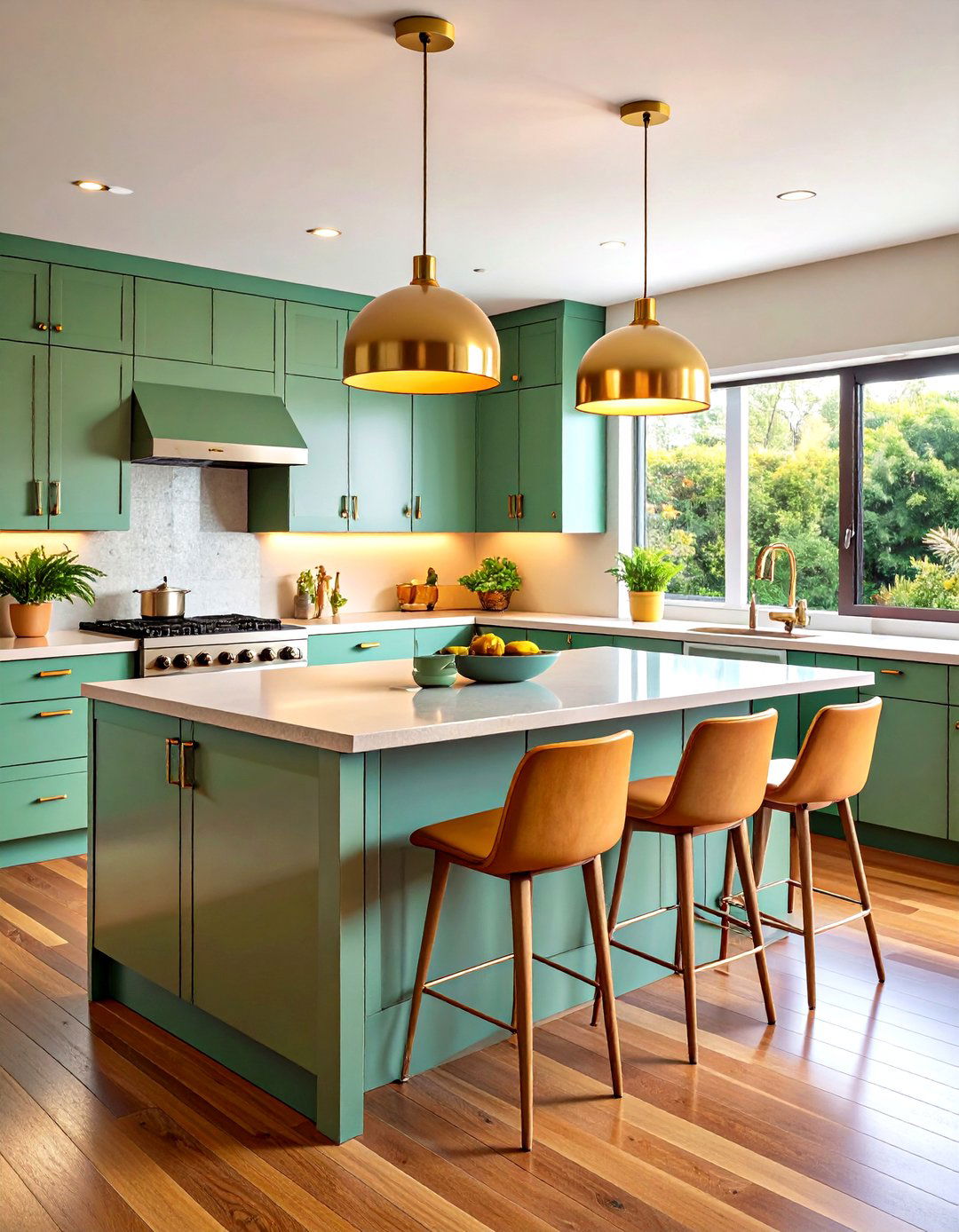 Mid Century Modern Sage Green Island with Walnut Accents - 24 Sage Green Kitchen Island Ideas