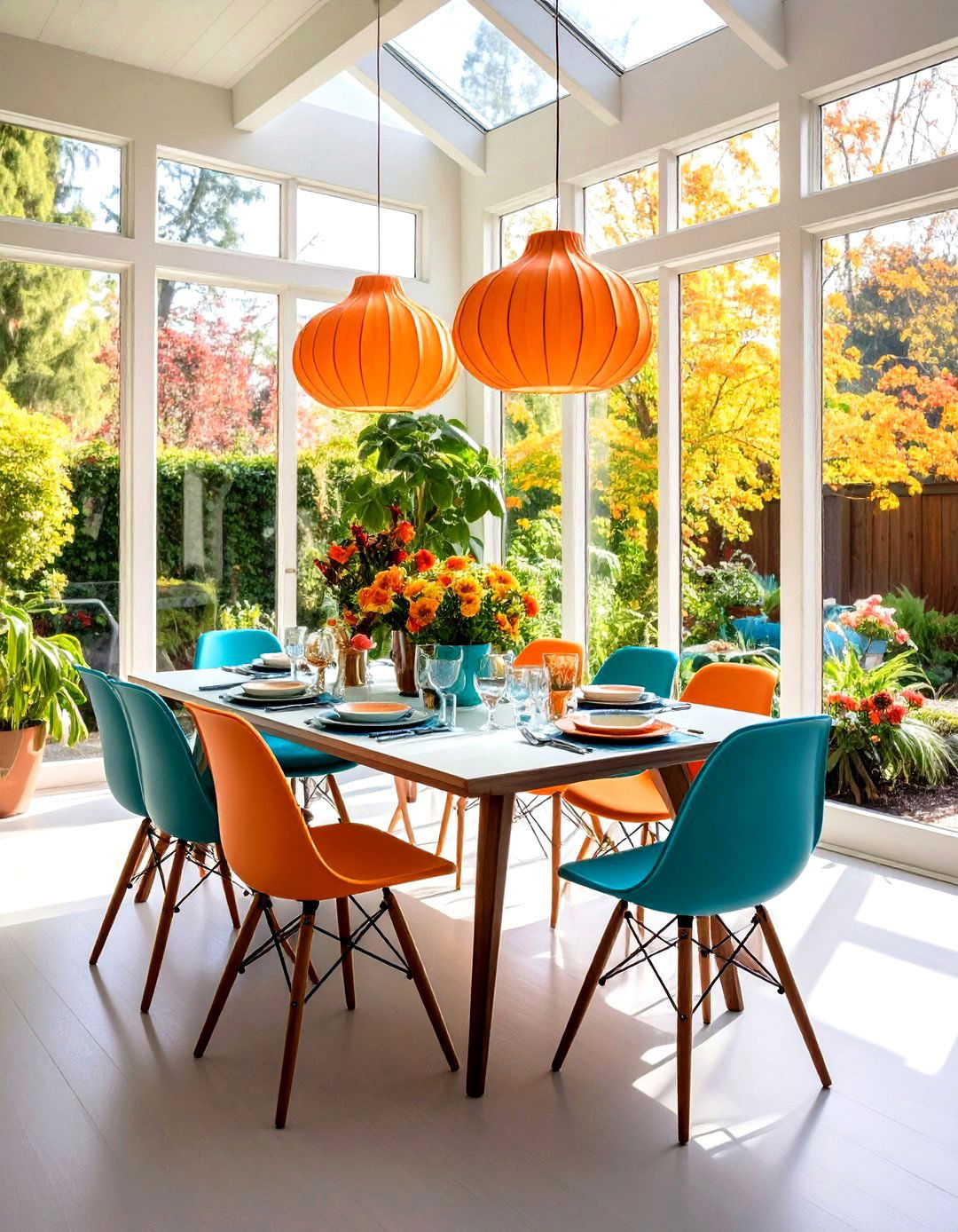 Mid Century Modern Sunroom Dining with Retro Appeal - 24 Sunroom Dining Room Ideas