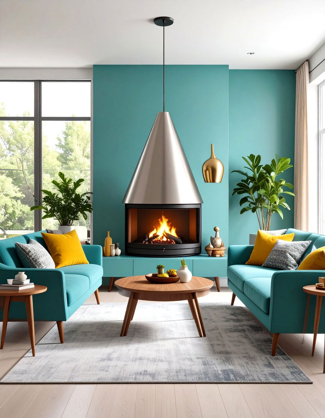 Mid Century Modern Suspended Metal - 24 Living Room Fireplace Ideas