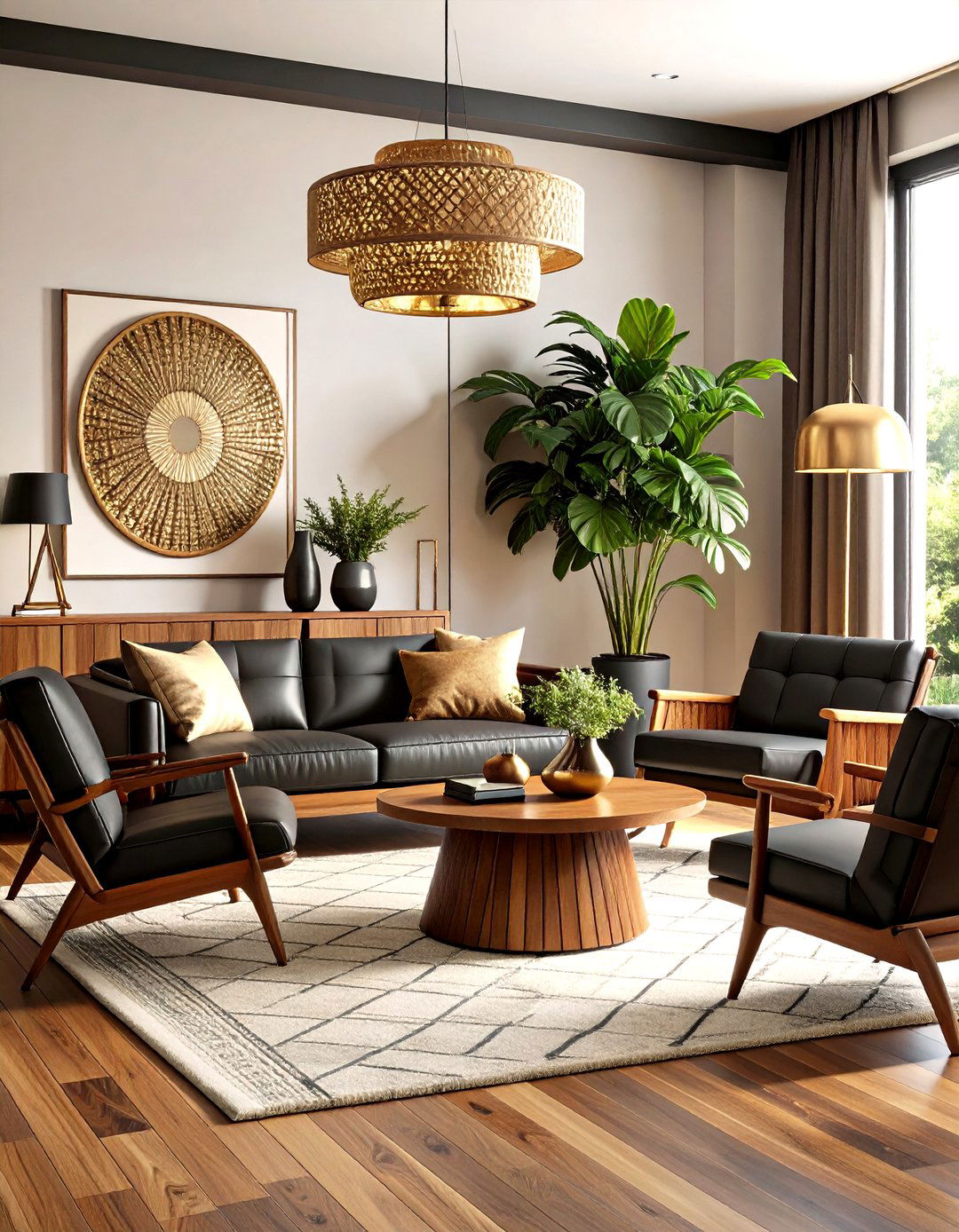 Mid Century Modern Teak and Black Accent Integration - 24 Black and Brown Living Room Ideas
