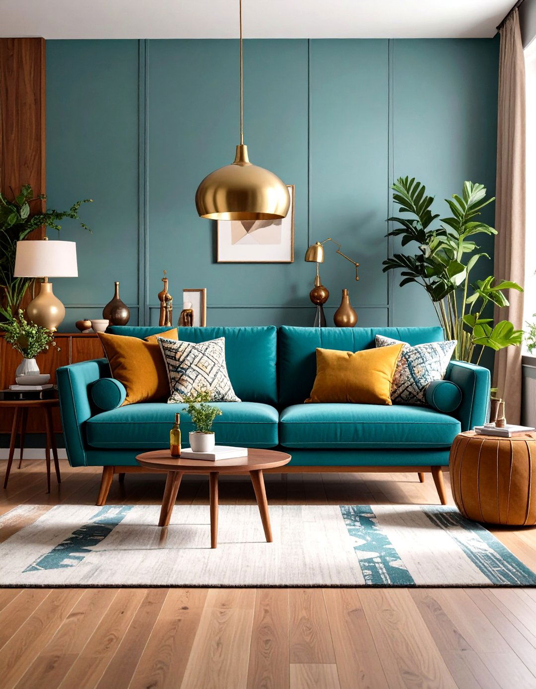 Mid Century Modern Teal Couch Design - 24 Teal Couch Living Room Ideas