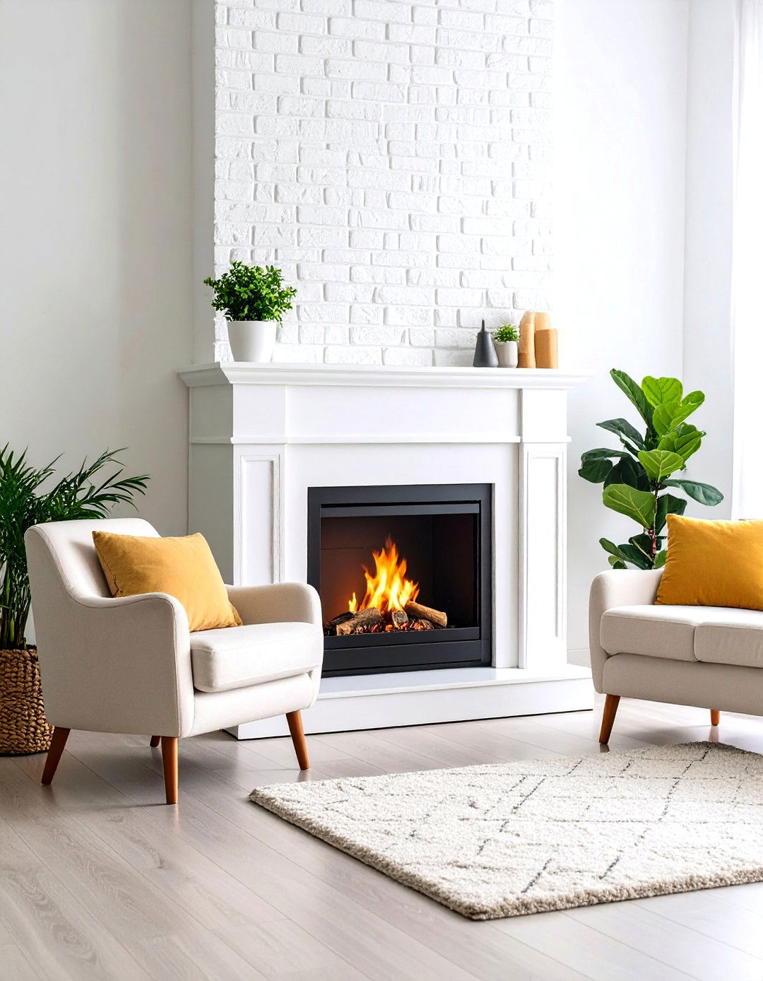 Mid Century Modern White Brick Fireplace - 24 White Brick Fireplace Ideas