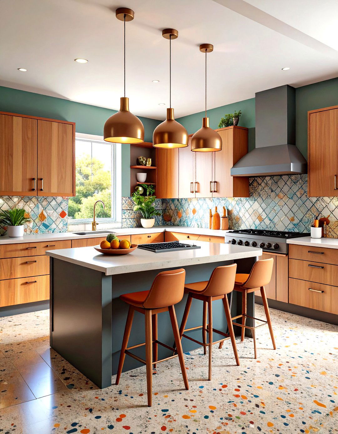 Mid Century Modern White Kitchen With Graphite Grey Island - 24 White Kitchen Cabinets With Grey Island Ideas