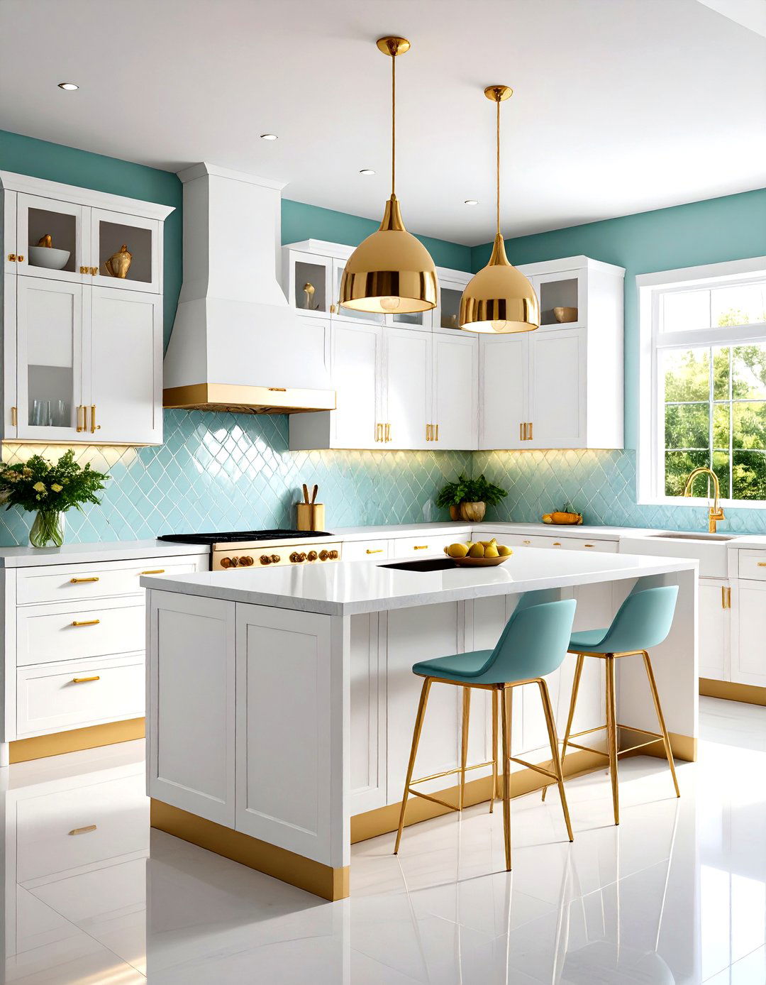 Mid Century Modern White and Gold Kitchen - 24 White and Gold Kitchen Ideas