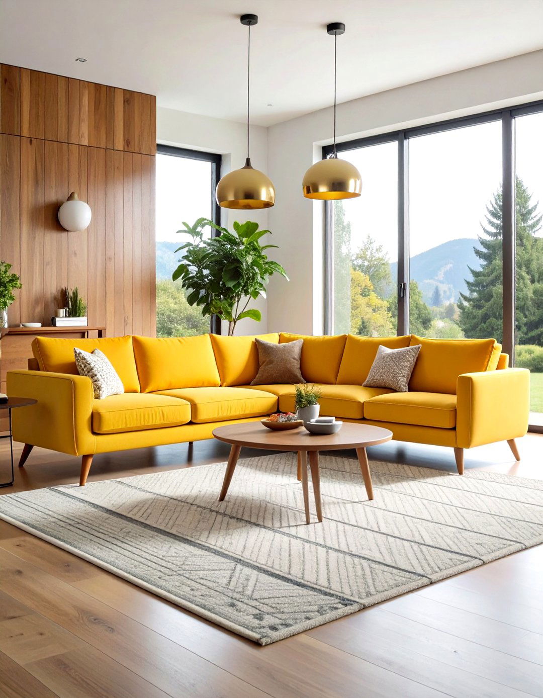 Mid Century Modern Yellow Sectional Living Room - 24 Yellow Couch Living Room Ideas
