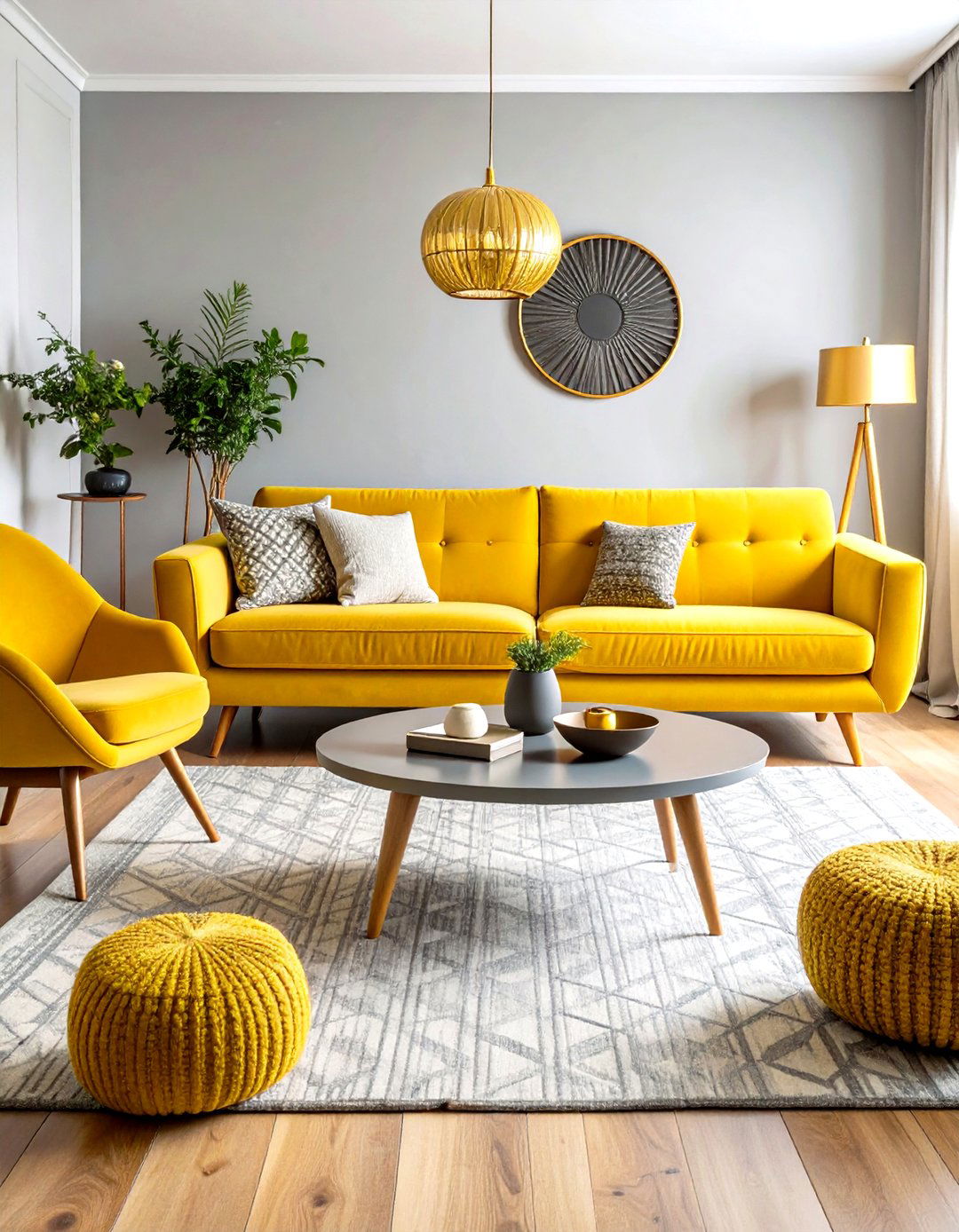 Mid Century Modern Yellow and Grey Sophistication - 24 Grey and Yellow Living Room Ideas