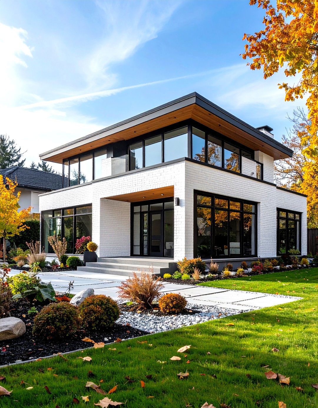 Mid Century Modern with Black Window Walls - 24 single story white house black trim