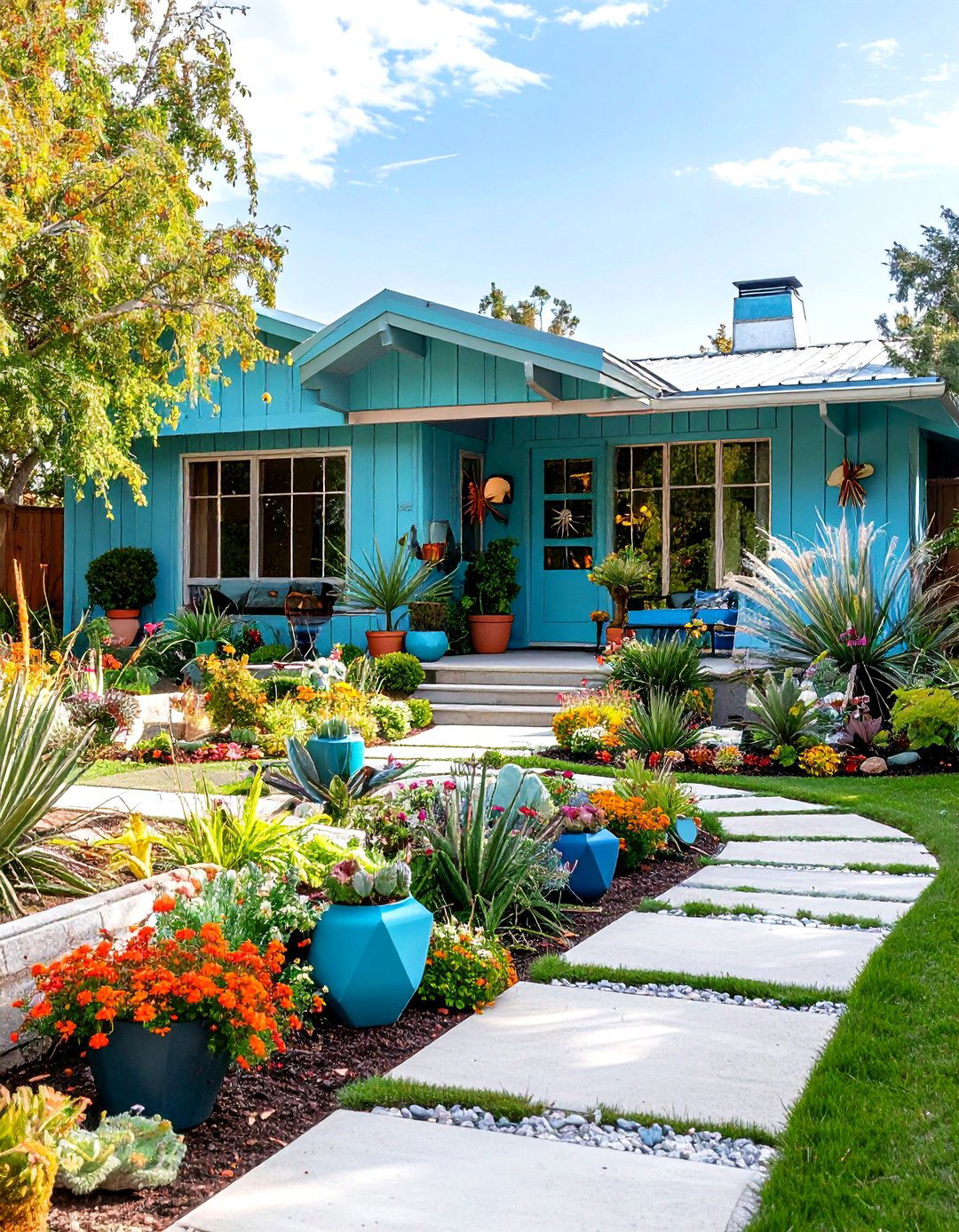 Mid Century Ranch with Atomic Ranch Styling and Geometric Plantings - 24 Curb Appeal Inspiration for Ranch Homes