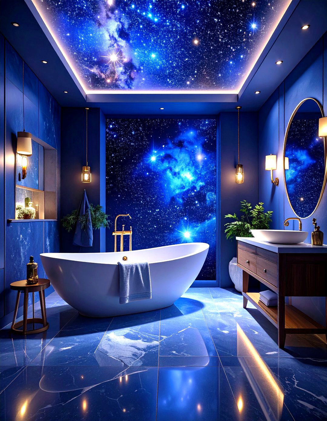 Midnight Blue Celestial Bathroom Galaxy - 24 Dark Bathroom Ideas