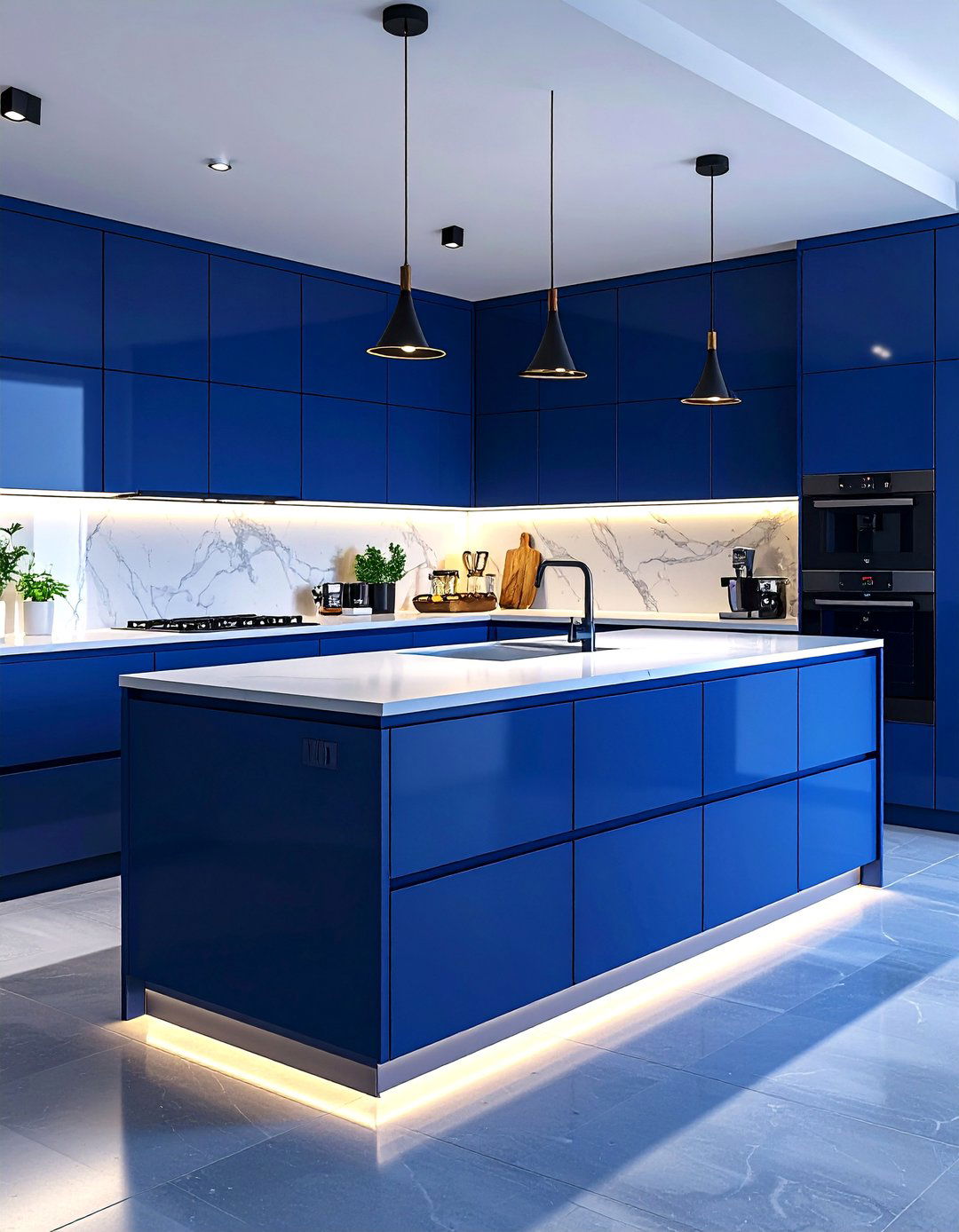 Midnight Blue Contemporary Island with Integrated Storage - 24 Blue Kitchen Island Ideas