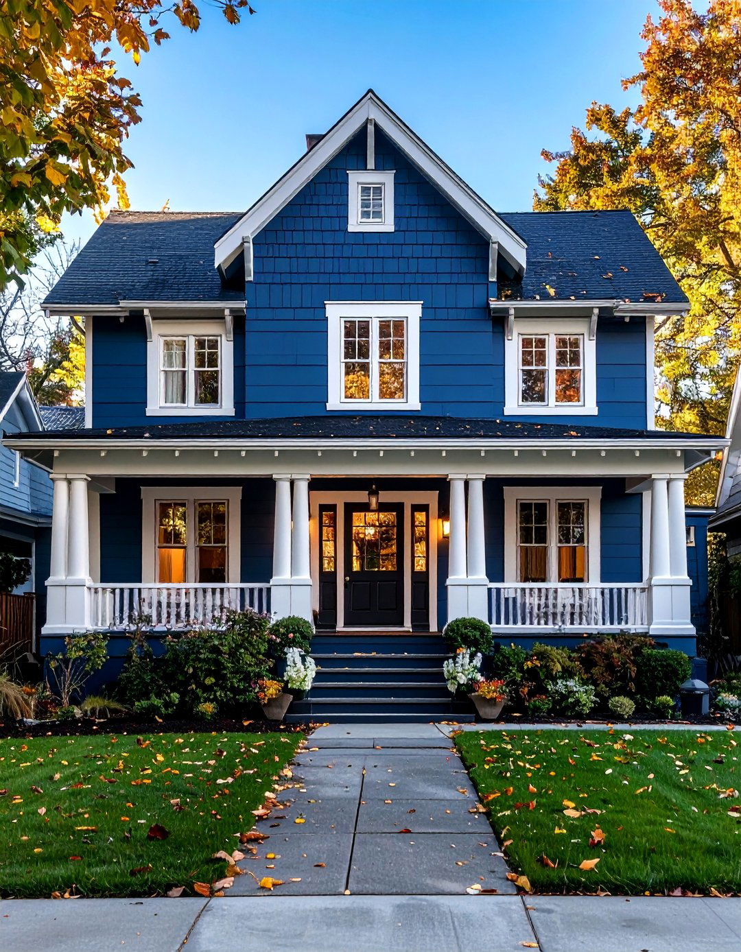 Midnight Blue Craftsman Character - 24 Blue House Siding With White Trim