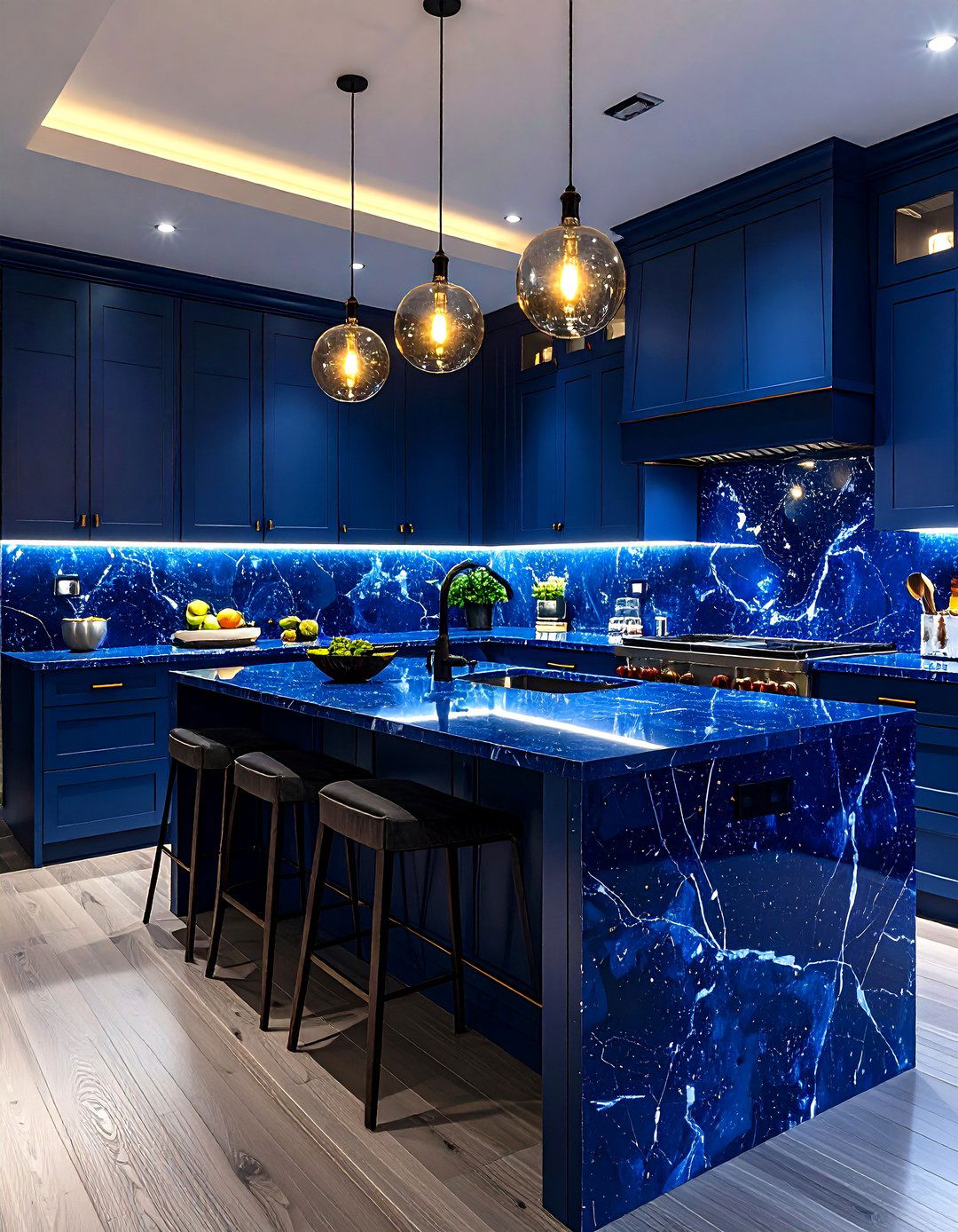 Midnight Blue Dramatic Kitchen Statement - 24 Granite Kitchen Countertop Ideas