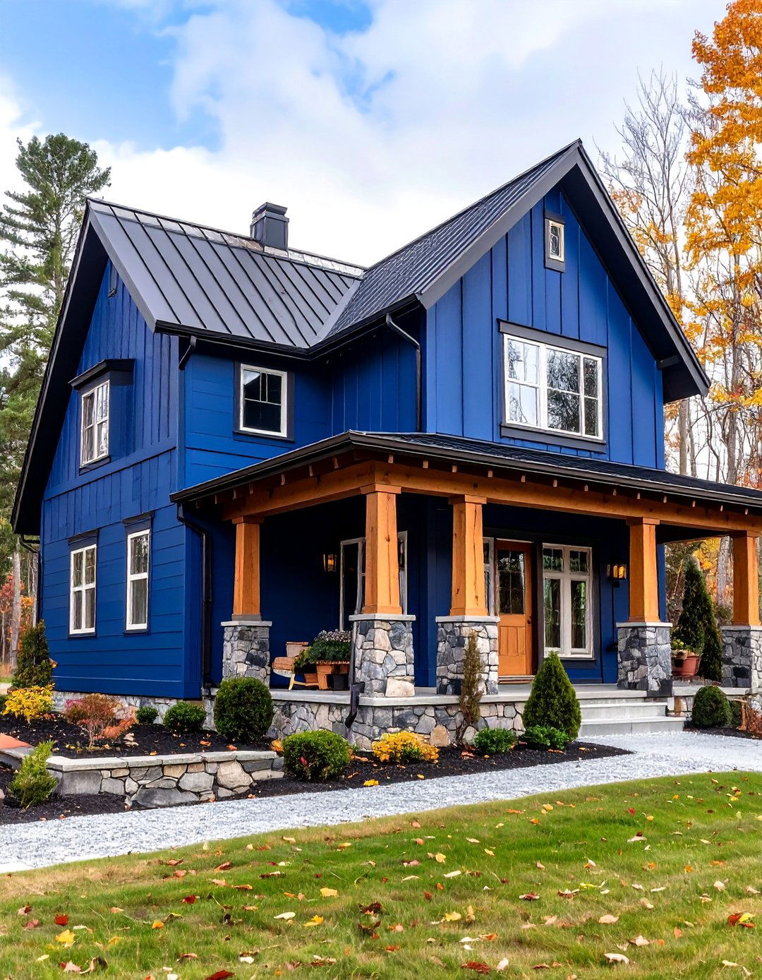 Midnight Blue Exterior With Black Metal Roofing - 24 Dark Blue House With Black Trim