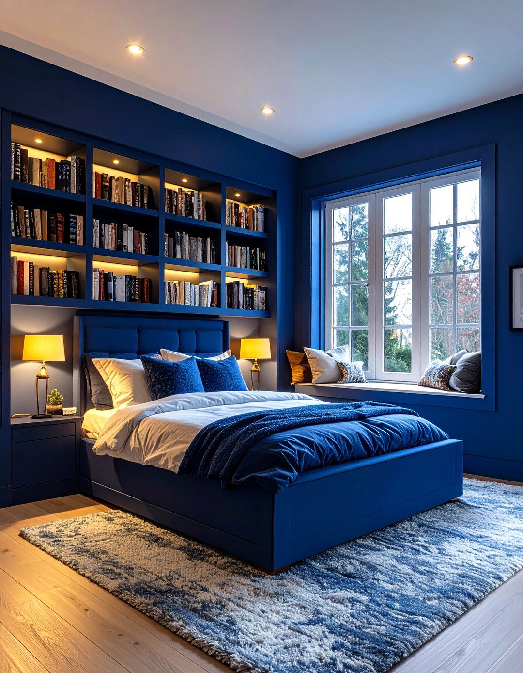 Midnight Blue Reading Nook Integration - 24 Dark Blue Bedroom Ideas