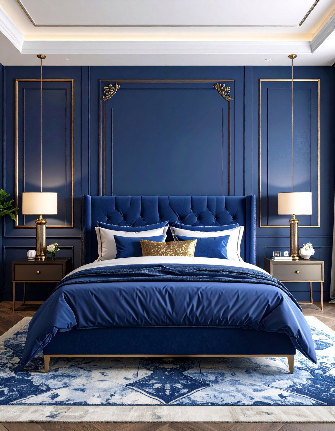 Midnight Blue Wallpaper Feature Wall - 24 Dark Blue Bedroom Ideas