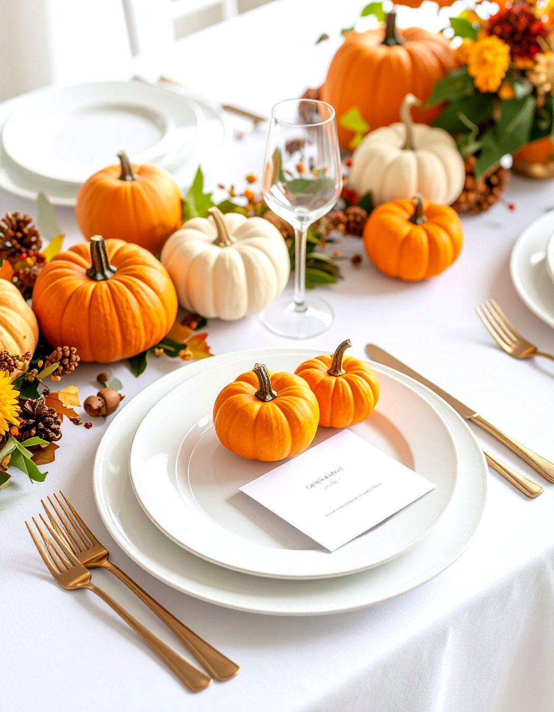 Mini Pumpkin Place Settings - 24 Friendsgiving Decor Ideas